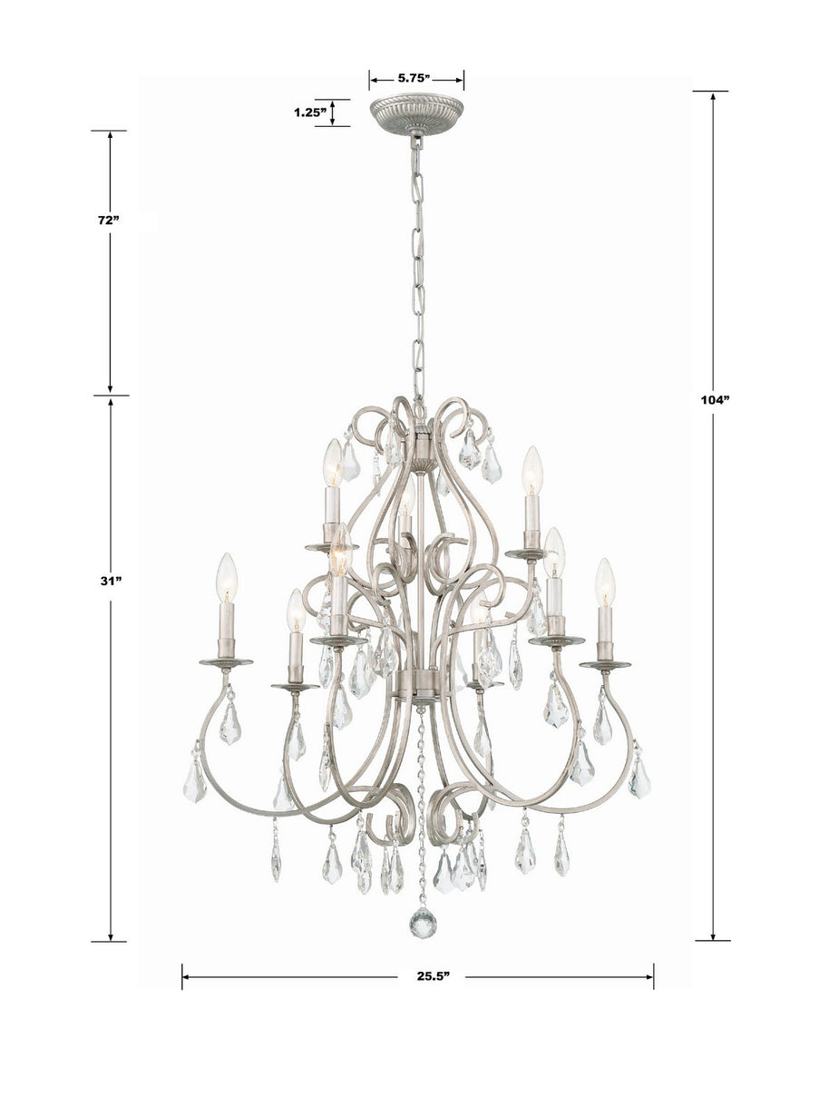 Crystorama - 5019-OS-CL-MWP - Nine Light Chandelier - Ashton - Olde Silver