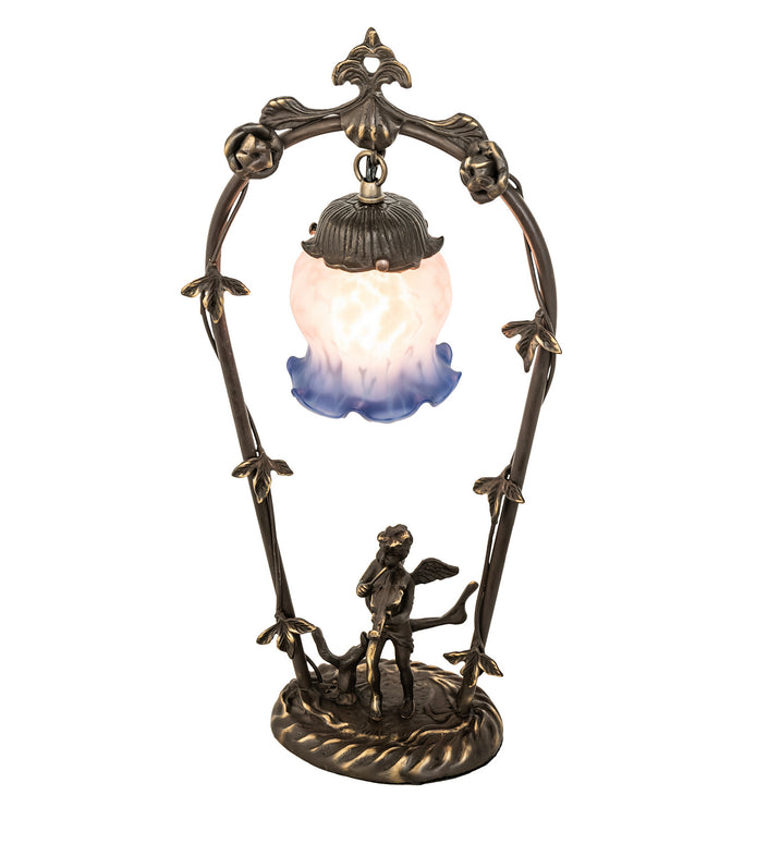 Meyda Tiffany - 12655 - One Light Accent Lamp - Pink/Blue Cherub With Violin - Mahogany Bronze