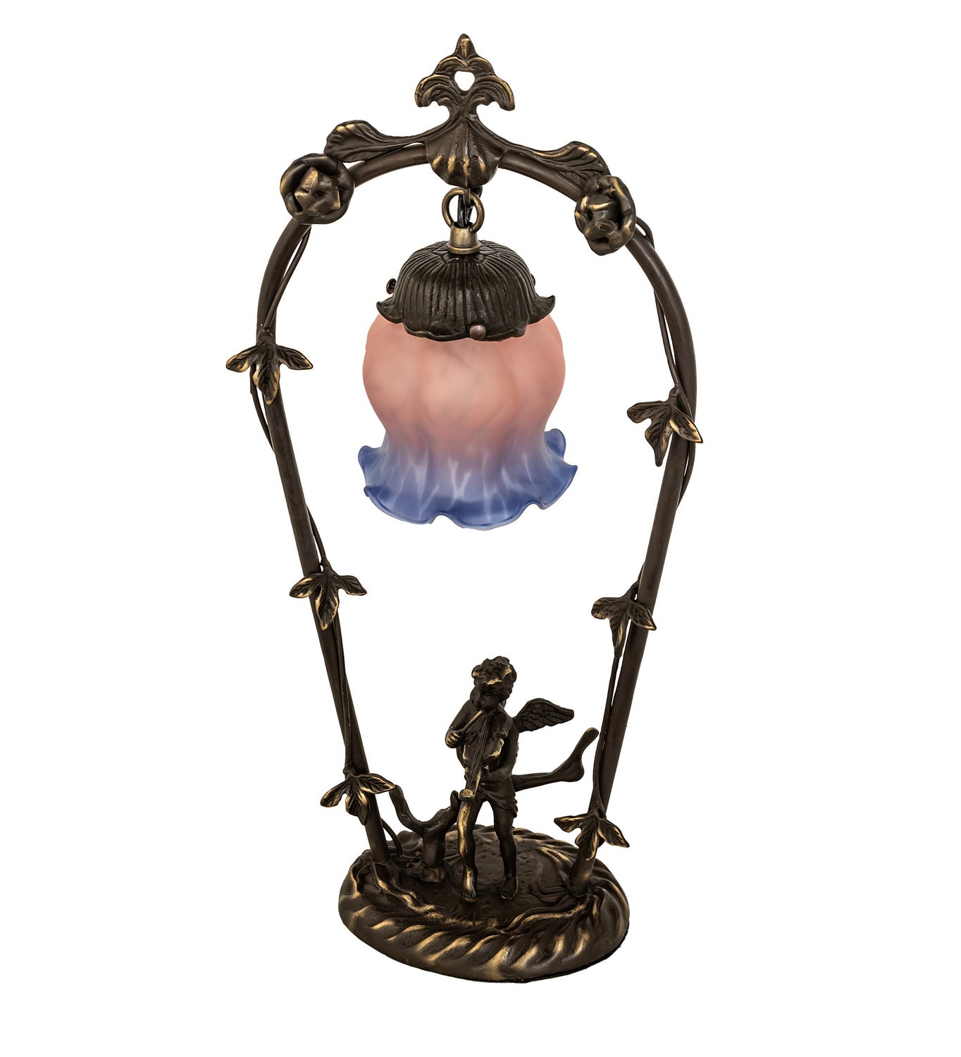 Meyda Tiffany - 12655 - One Light Accent Lamp - Pink/Blue Cherub With Violin - Mahogany Bronze