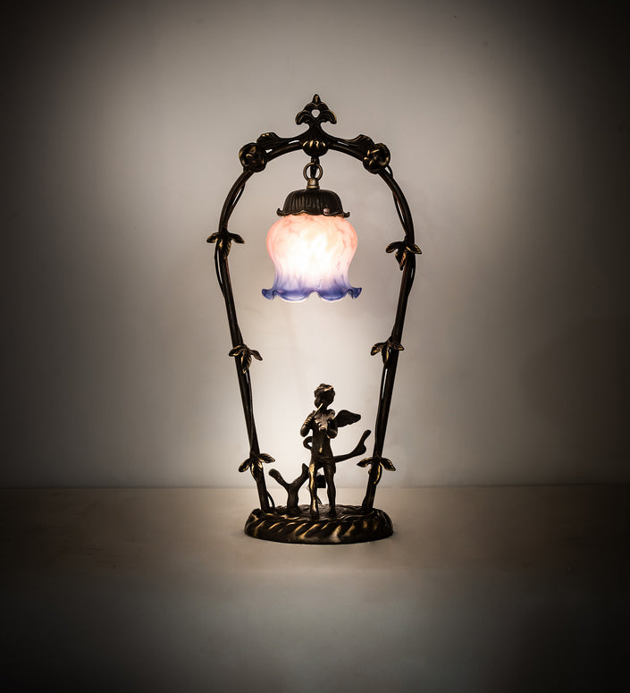 Meyda Tiffany - 12655 - One Light Accent Lamp - Pink/Blue Cherub With Violin - Mahogany Bronze