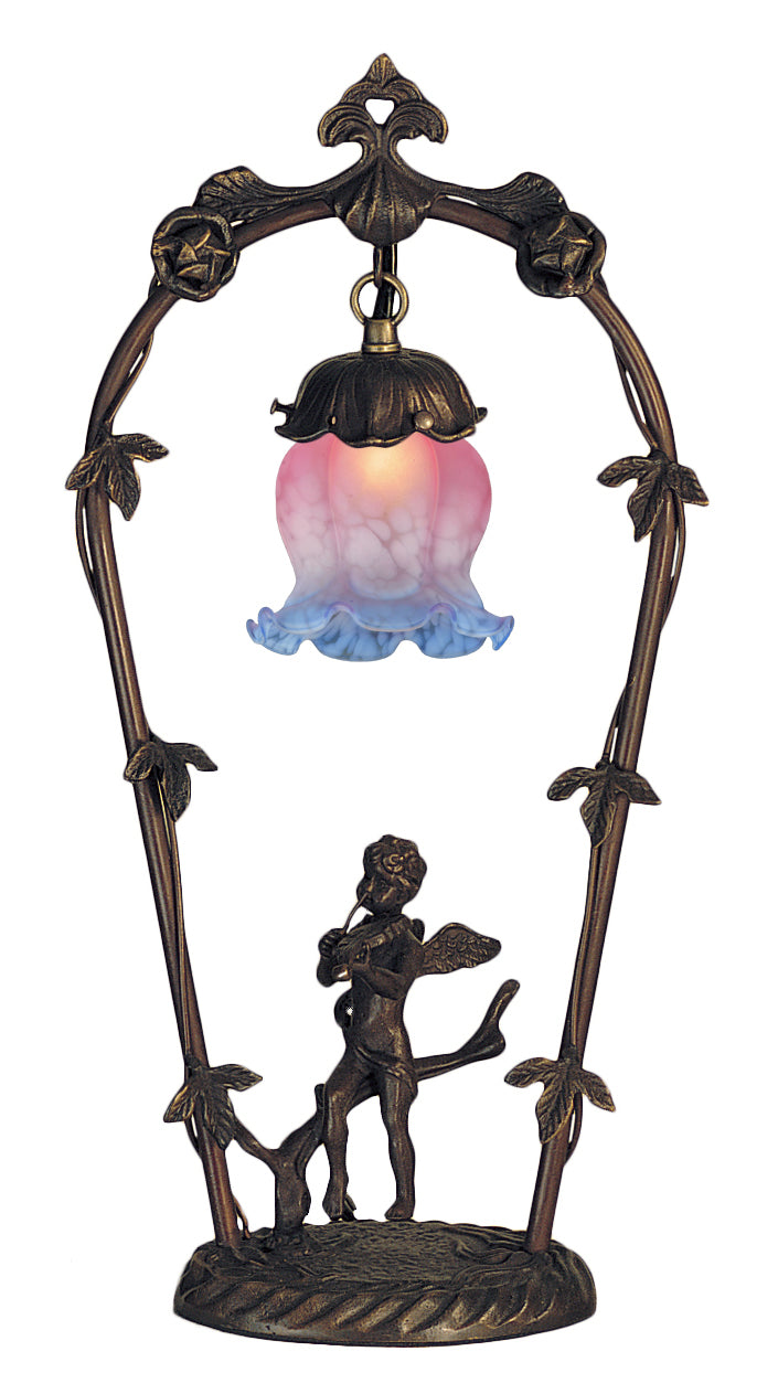 Meyda Tiffany - 12655 - One Light Accent Lamp - Pink/Blue Cherub With Violin - Mahogany Bronze