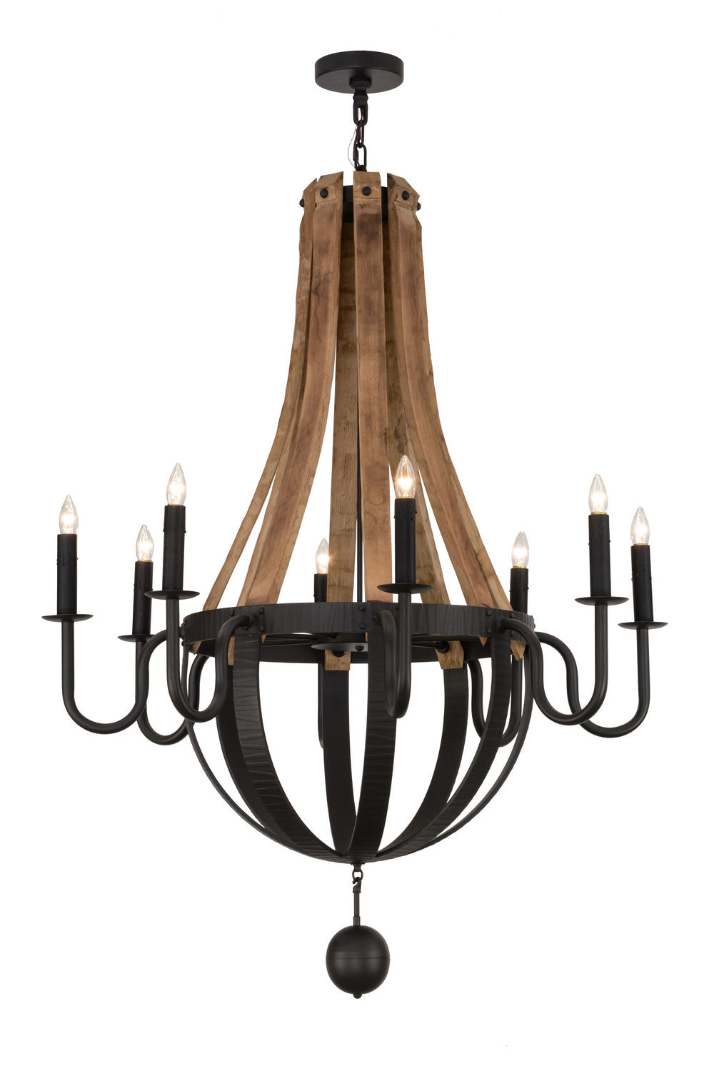 Meyda Tiffany - 152768 - Eight Light Chandelier - Barrel Stave - Wrought Iron & Natural Wood