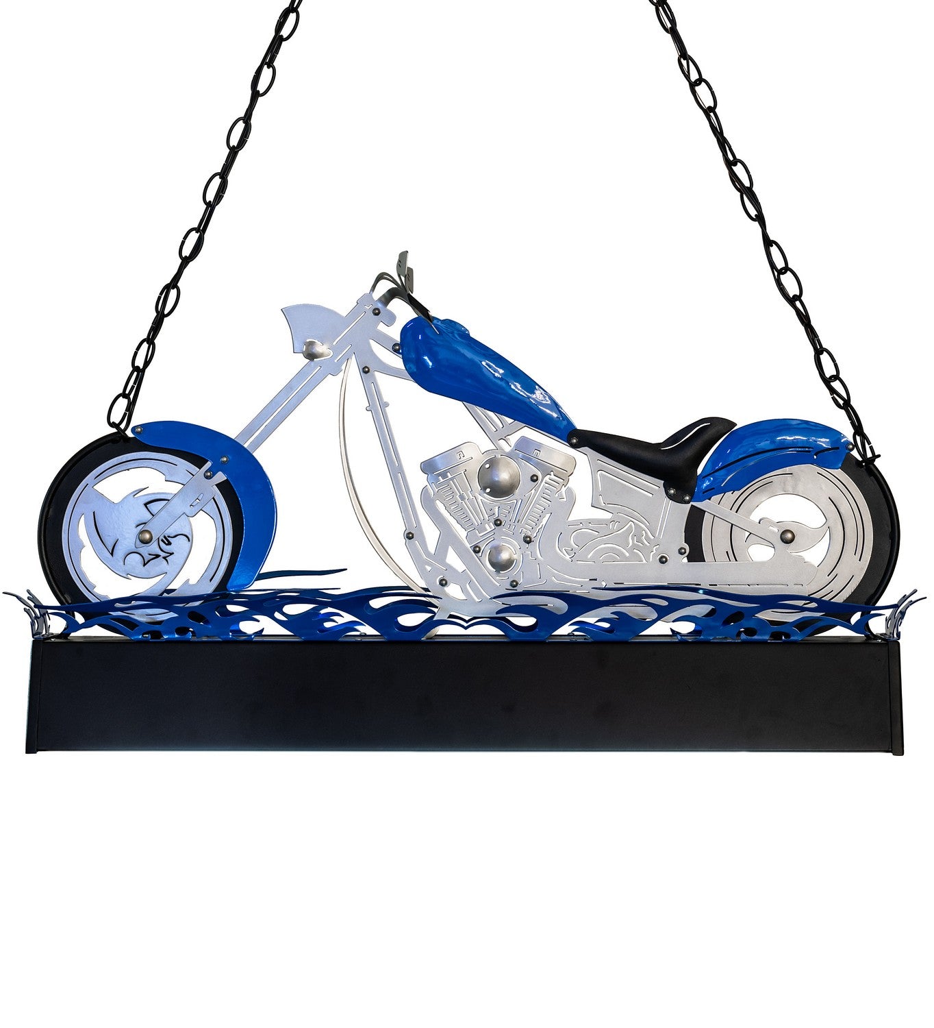 Meyda Tiffany - 154966 - Two Light Island Pendant - Motorcycle - Blue Streak, Make A Wish Blue, Textured Black, Nickel