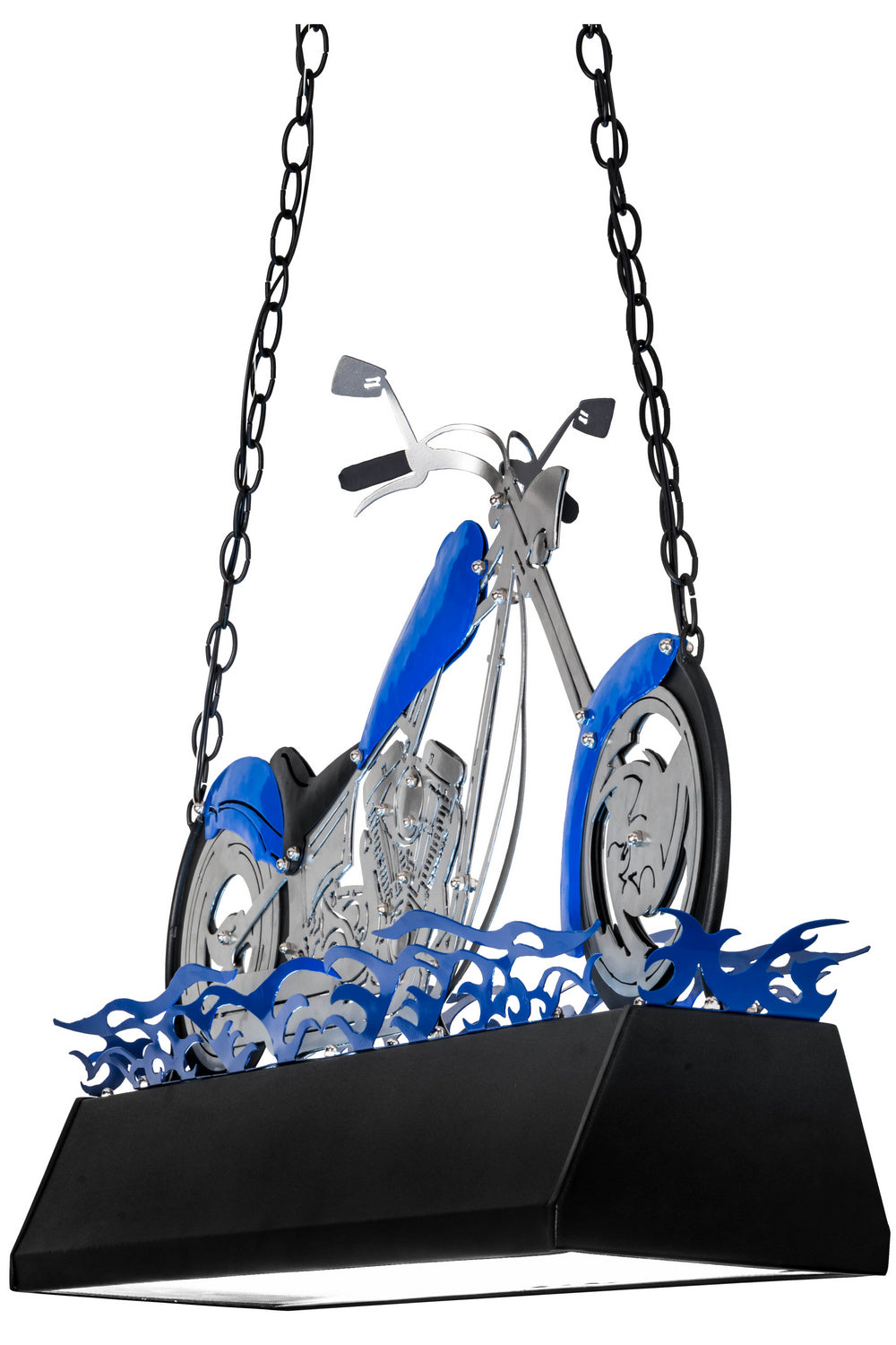 Meyda Tiffany - 154966 - Two Light Island Pendant - Motorcycle - Blue Streak, Make A Wish Blue, Textured Black, Nickel