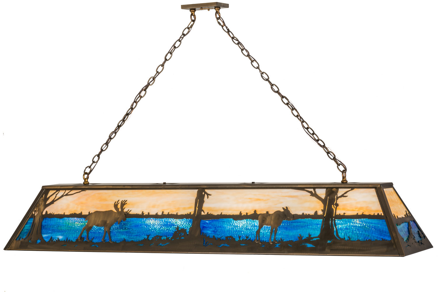 Meyda Tiffany - 162207 - Eight Light Oblong Pendant - Moose At Lake - Antique Copper