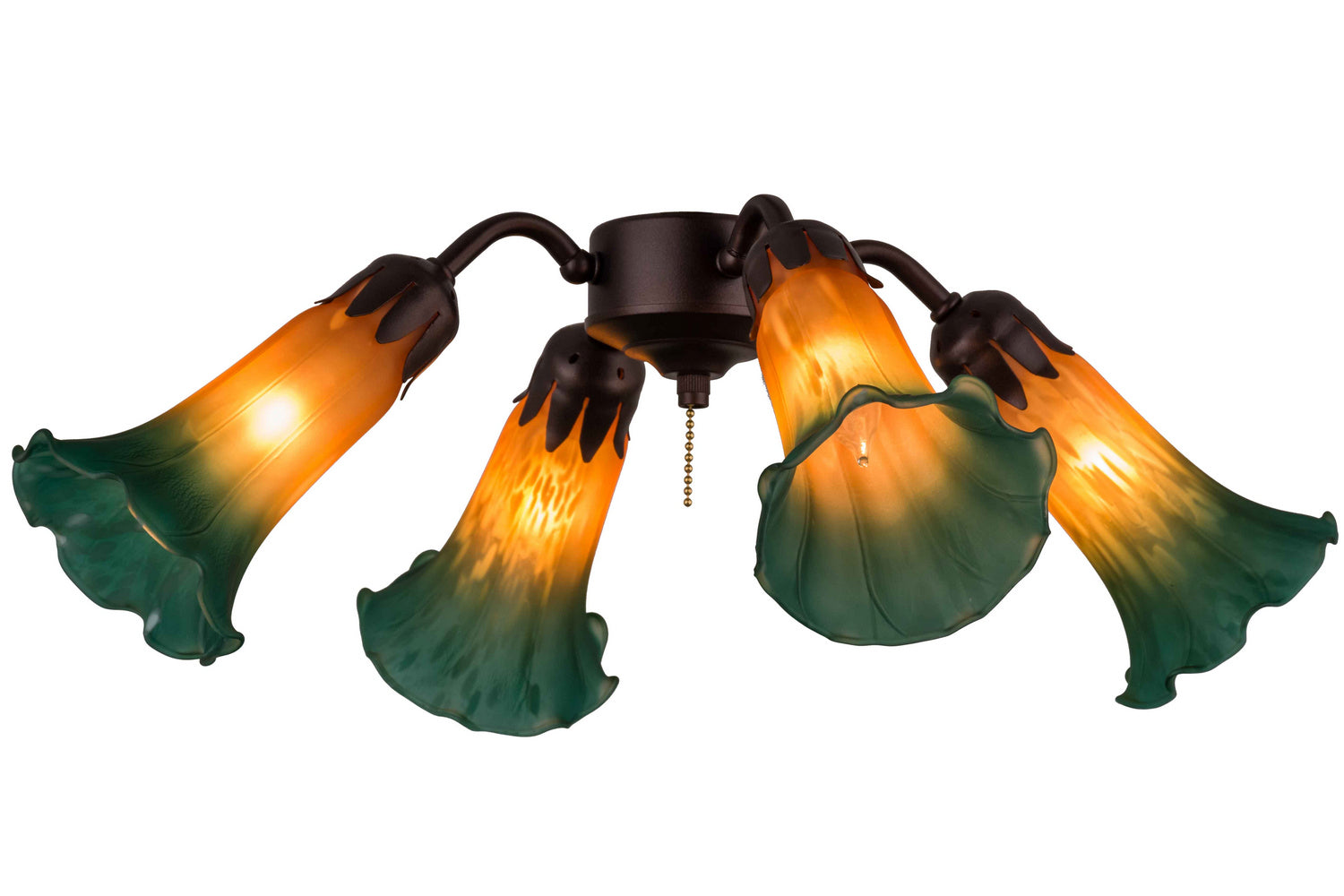 Meyda Tiffany - 162971 - Four Light Fan Light Fixture - Amber/Green Tiffany Pond Lily - Mahogany Bronze