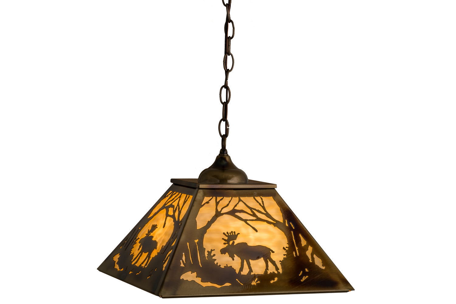 Meyda Tiffany - 164023 - Three Light Pendant - Moose At Dawn - Light Burnished Brass Tint