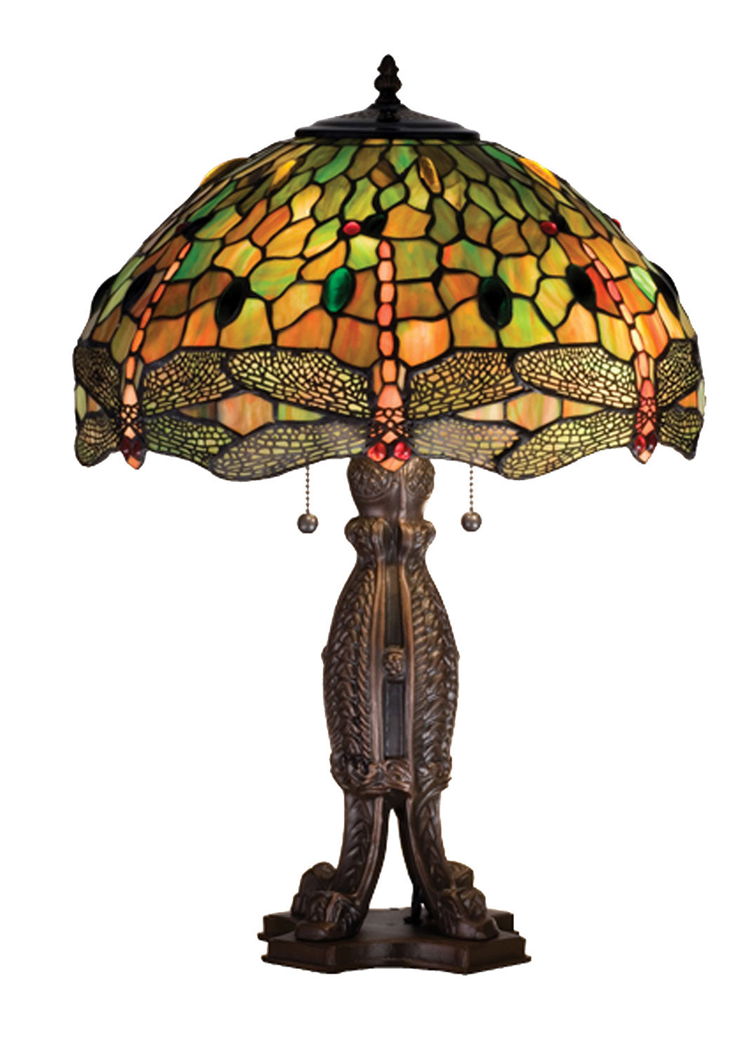 Meyda Tiffany - 28527 - Two Light Table Lamp - Tiffany Hanginghead Dragonfly - Orange Greenr