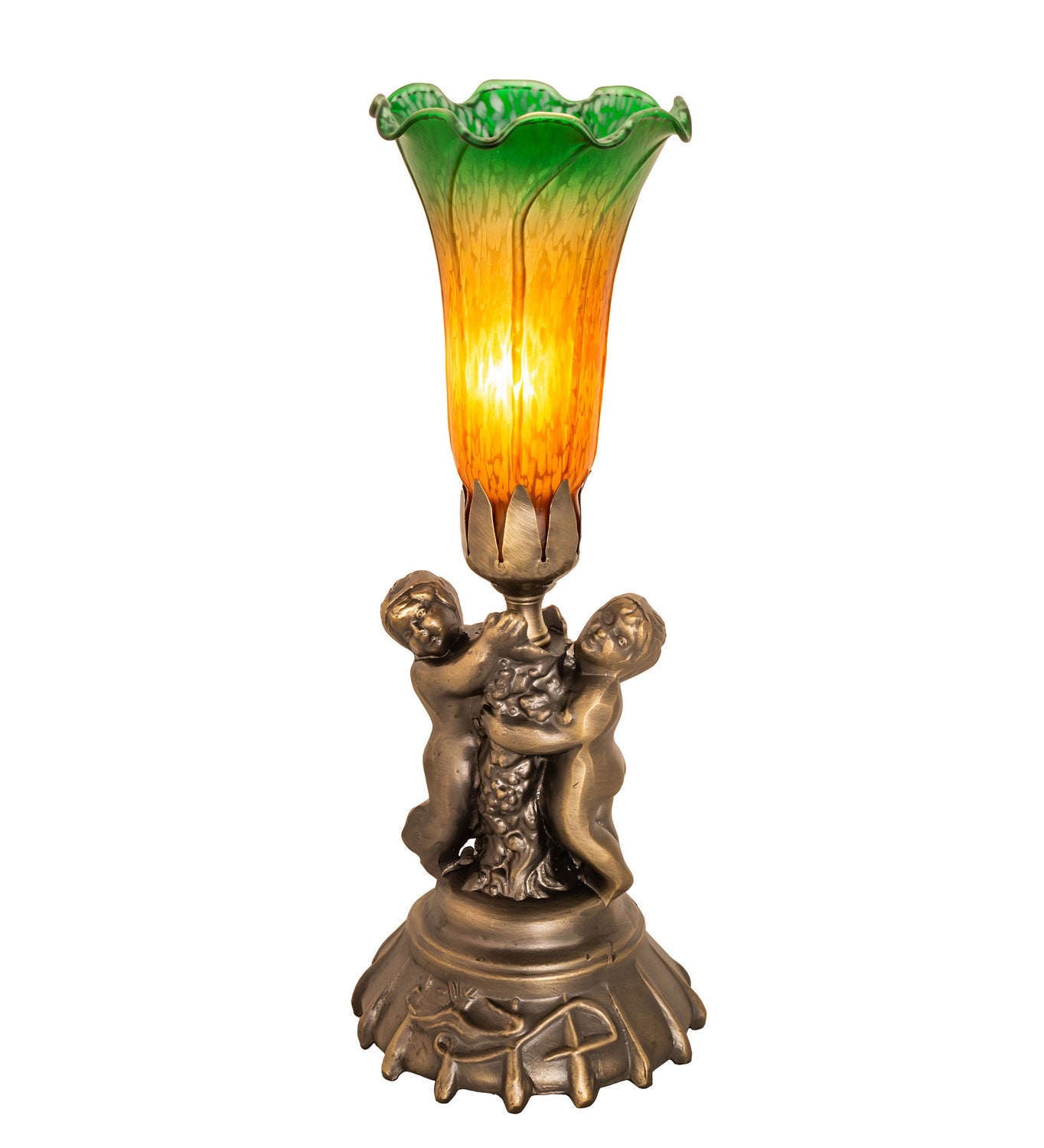 Meyda Tiffany - 11009 - One Light Mini Lamp - Amber/Green - Antique Brass