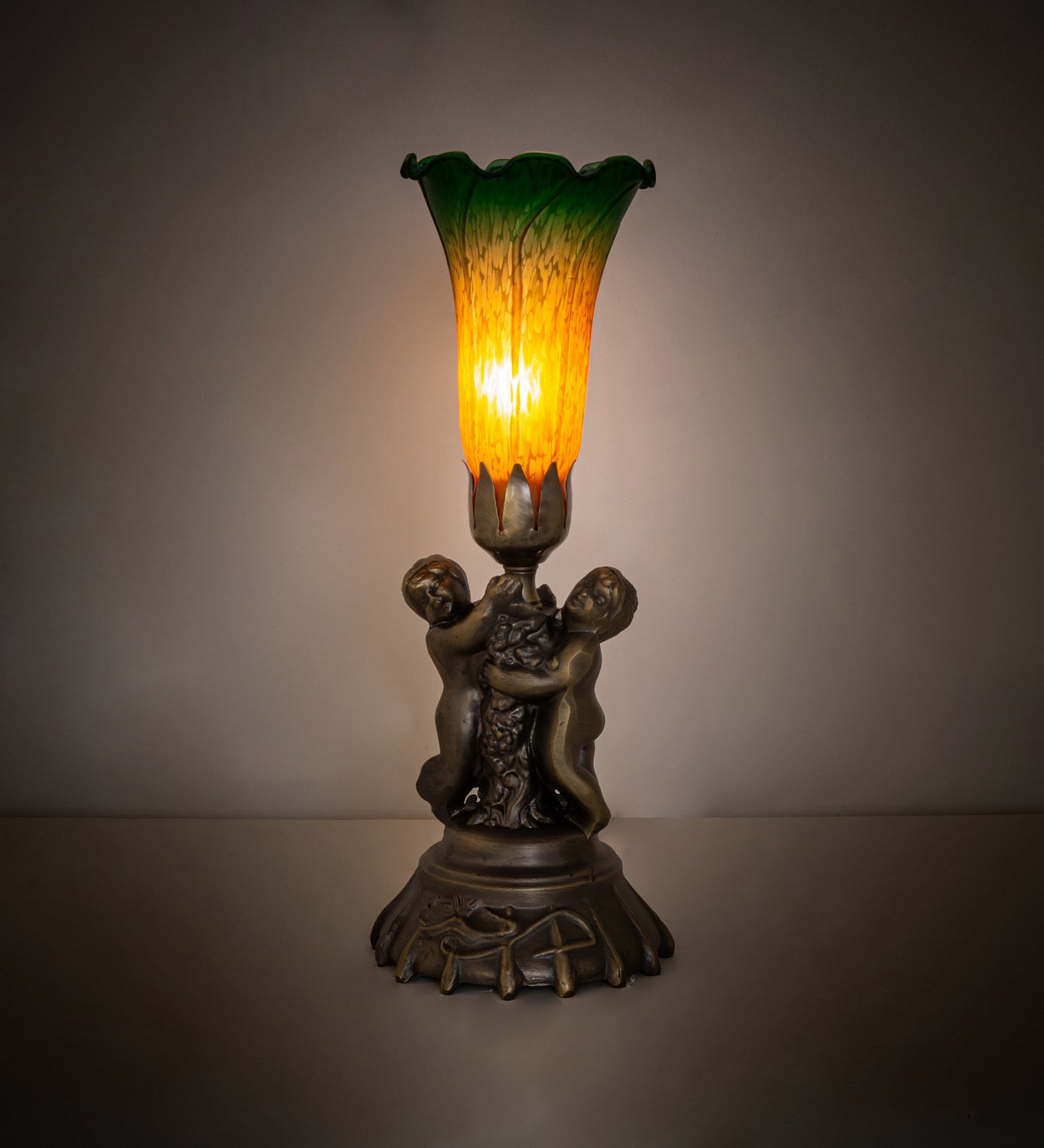 Meyda Tiffany - 11009 - One Light Mini Lamp - Amber/Green - Antique Brass