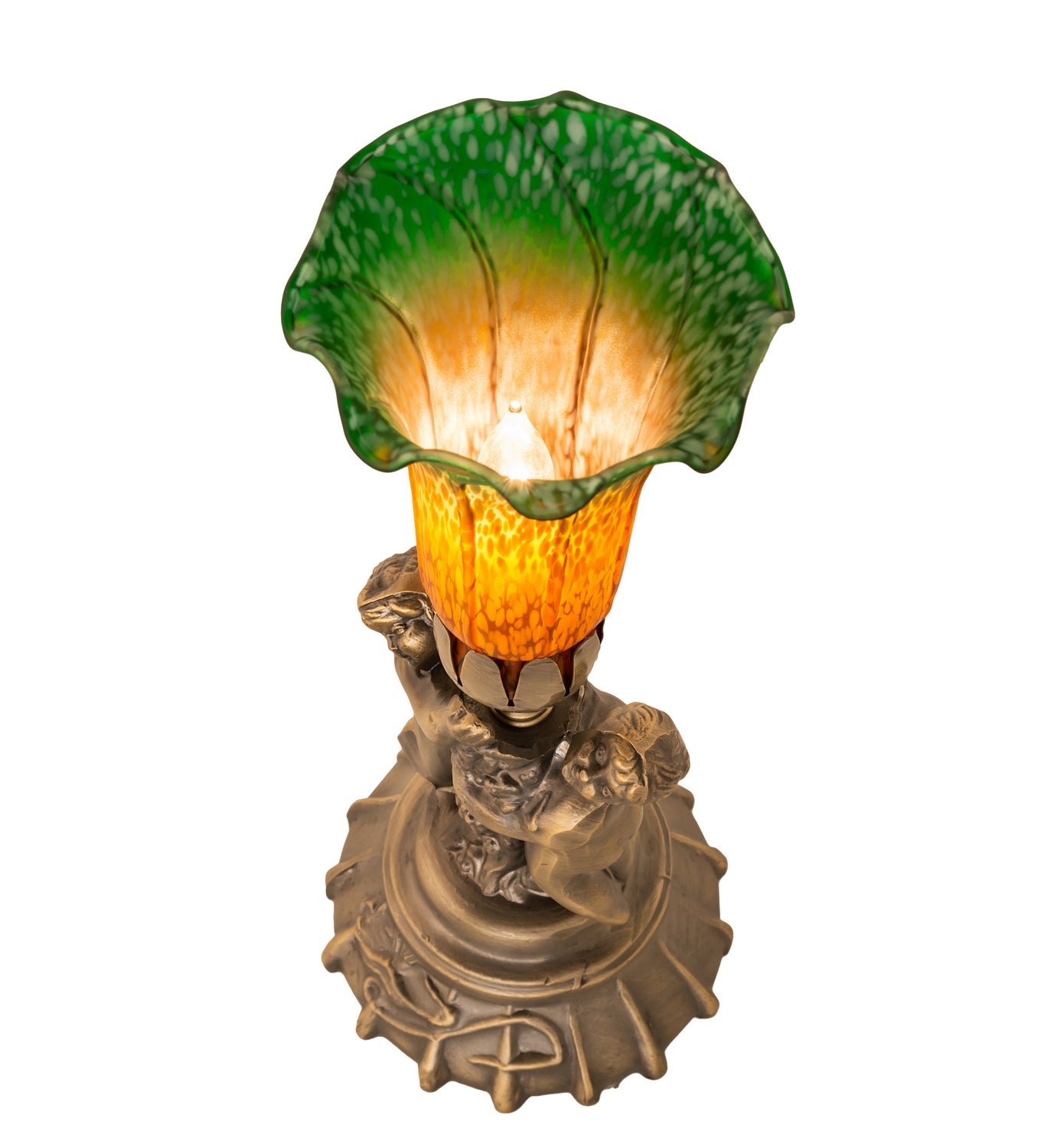 Meyda Tiffany - 11009 - One Light Mini Lamp - Amber/Green - Antique Brass