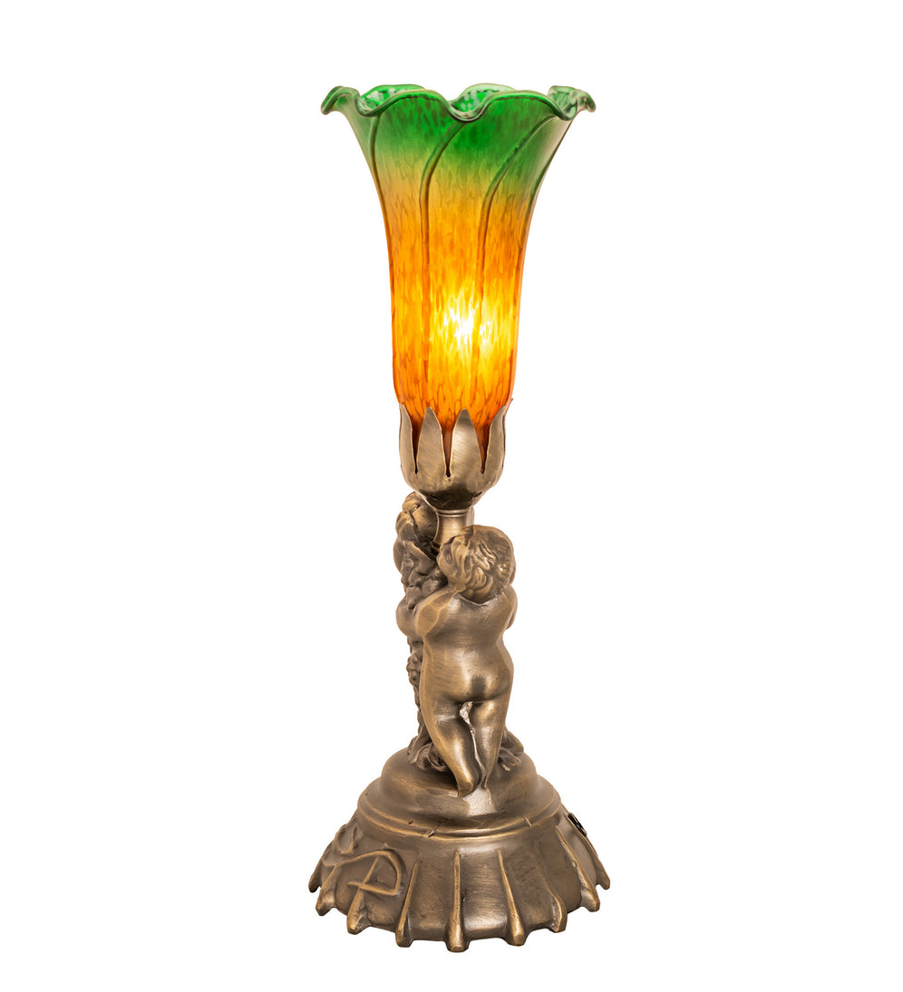 Meyda Tiffany - 11009 - One Light Mini Lamp - Amber/Green - Antique Brass