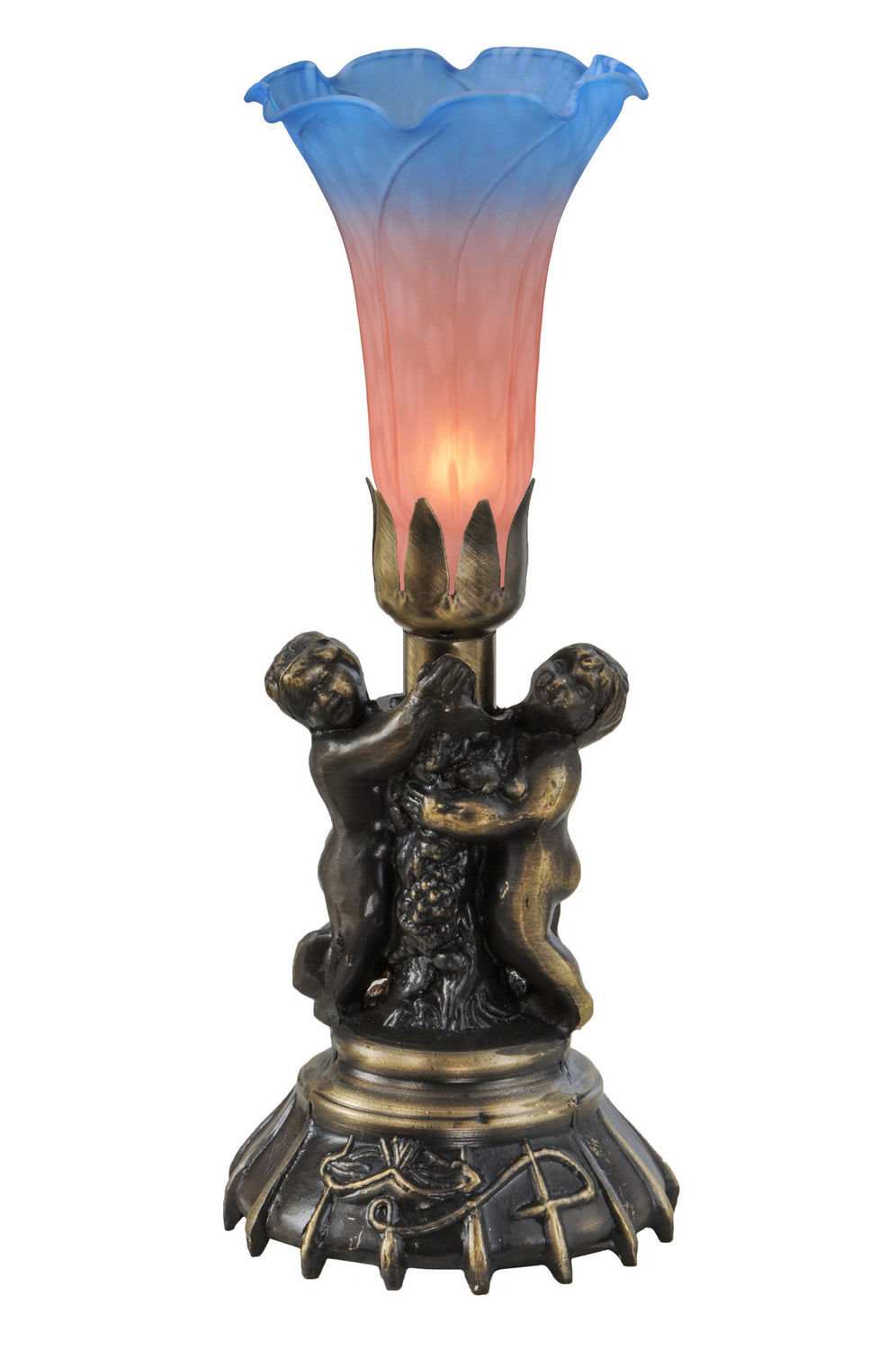 Meyda Tiffany - 11098 - One Light Mini Lamp - Pink/Blue - Antique Brass