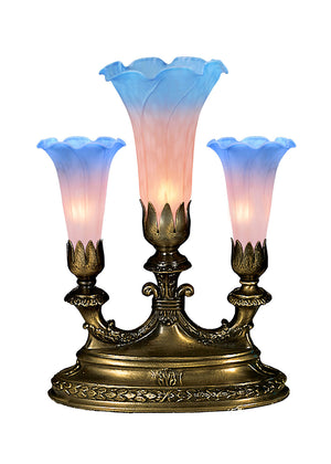 Meyda Tiffany - 11825 - Three Light Accent Lamp - Pink/Blue Pond Lily - Antique