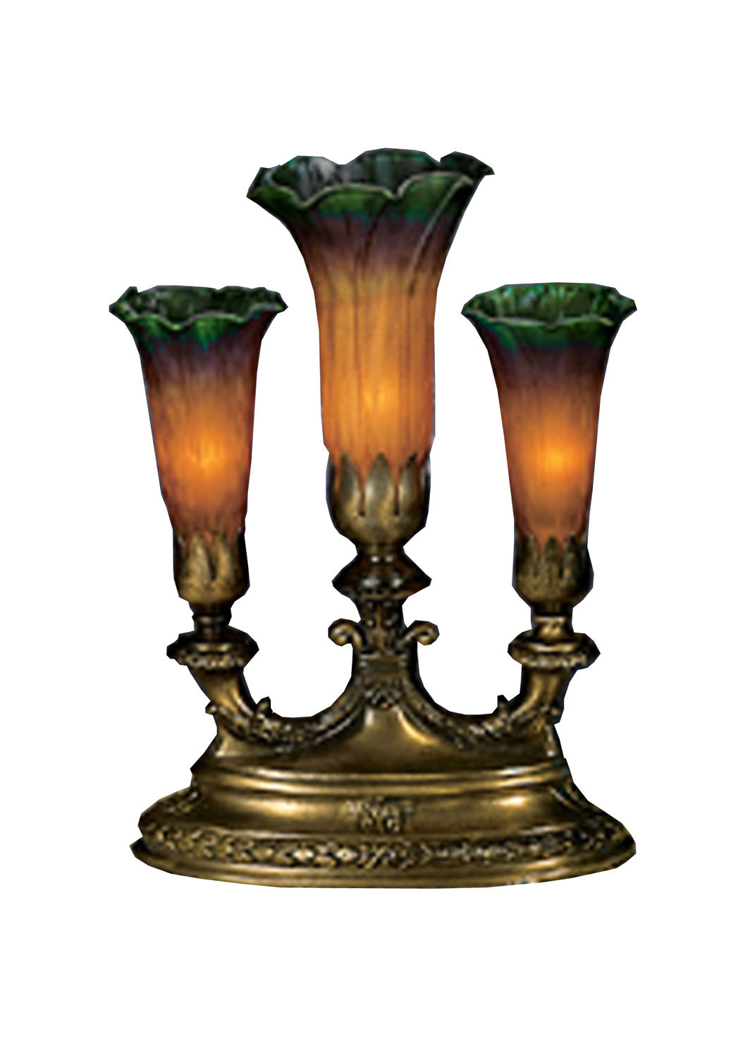 Meyda Tiffany - 17622 - Three Light Accent Lamp - Amber/Green Pond Lily - Antique