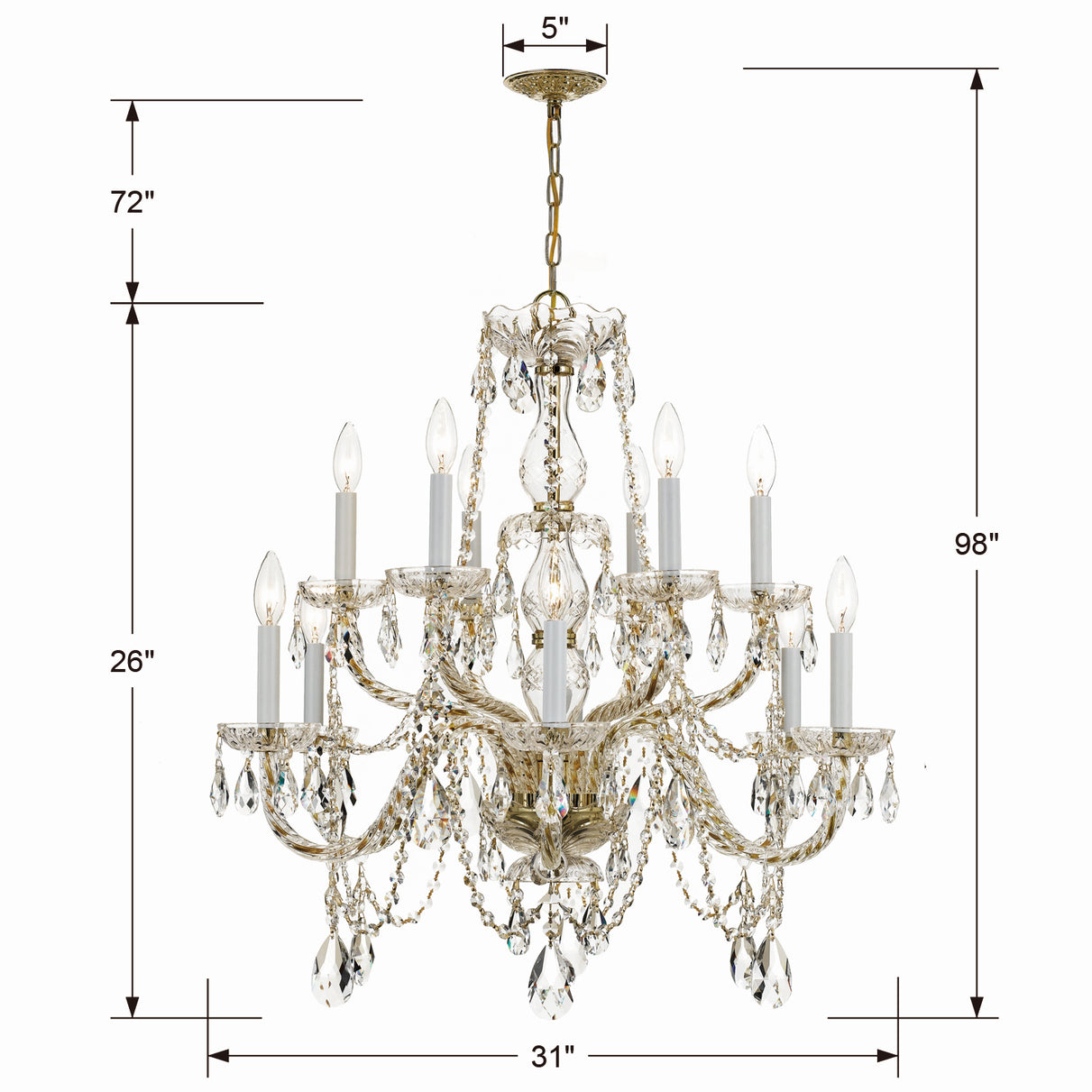 Crystorama - 1135-PB-CL-I - 12 Light Chandelier - Traditional Crystal - Polished Brass