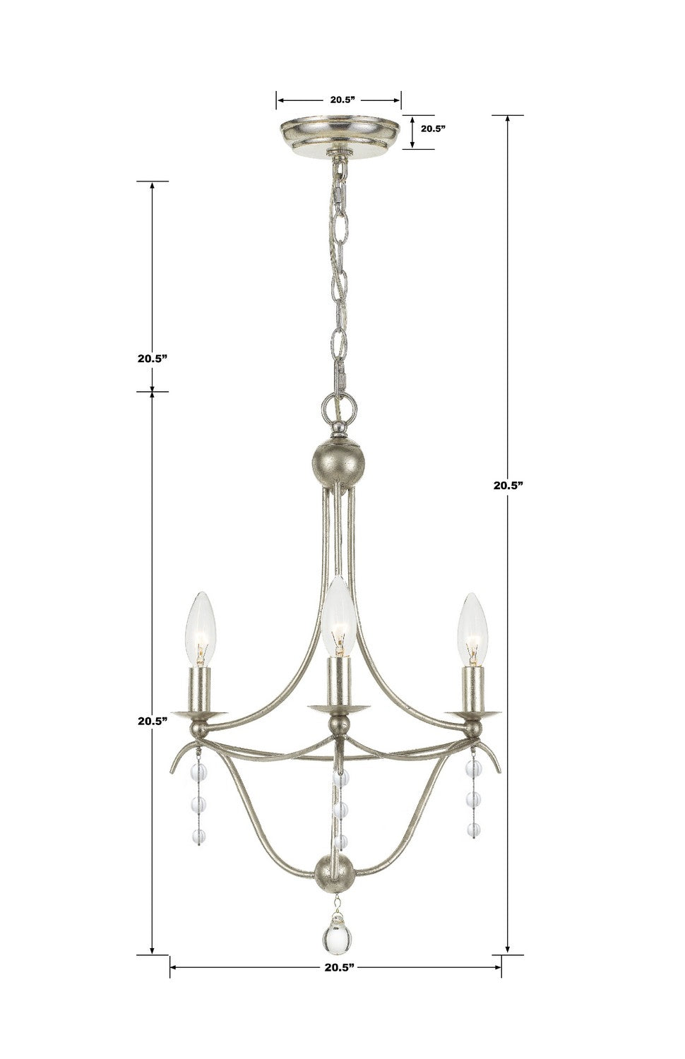 Crystorama - 433-SA - Three Light Mini Chandelier - Metro - Antique Silver