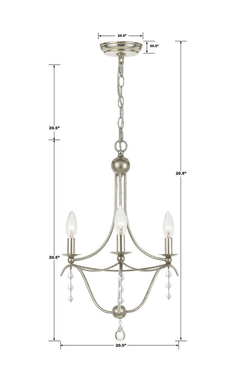 Crystorama - 433-SA - Three Light Mini Chandelier - Metro - Antique Silver