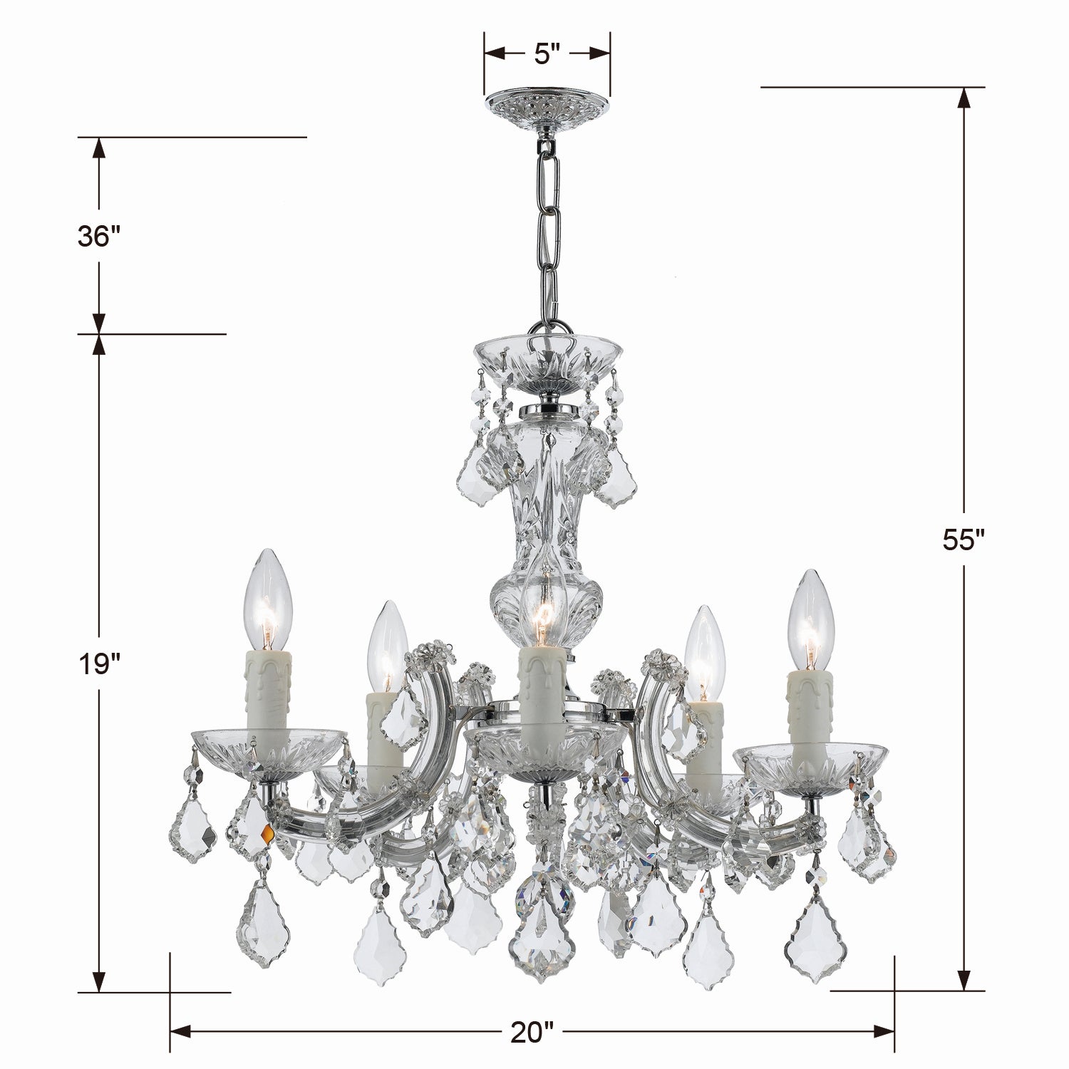 Crystorama - 4376-CH-CL-MWP - Five Light Mini Chandelier - Maria Theresa - Polished Chrome