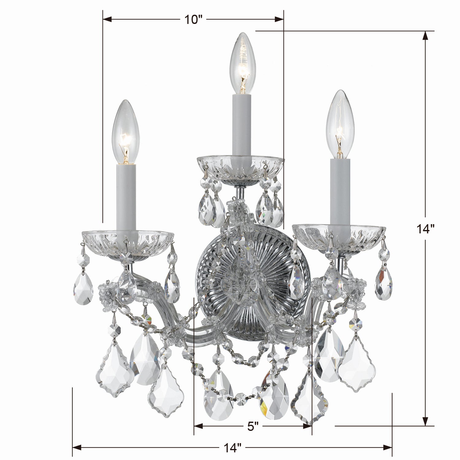 Crystorama - 4403-CH-CL-MWP - Three Light Wall Sconce - Maria Theresa - Polished Chrome