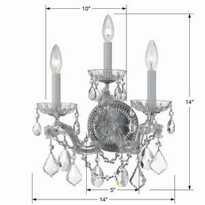 Crystorama - 4403-CH-CL-MWP - Three Light Wall Sconce - Maria Theresa - Polished Chrome
