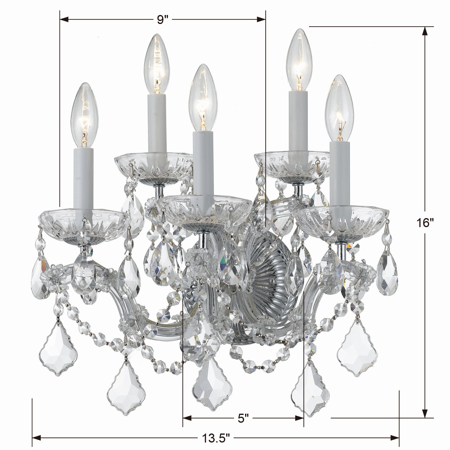 Crystorama - 4404-CH-CL-MWP - Five Light Wall Sconce - Maria Theresa - Polished Chrome