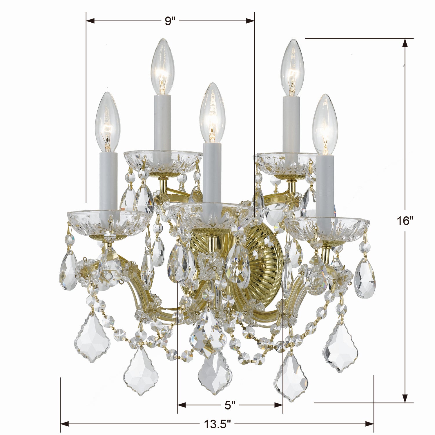 Crystorama - 4404-GD-CL-MWP - Five Light Wall Sconce - Maria Theresa - Gold