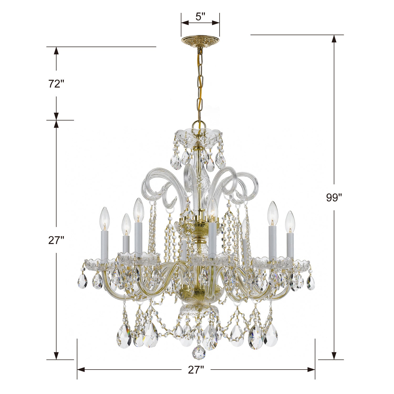 Crystorama - 5008-PB-CL-S - Eight Light Chandelier - Traditional Crystal - Polished Brass