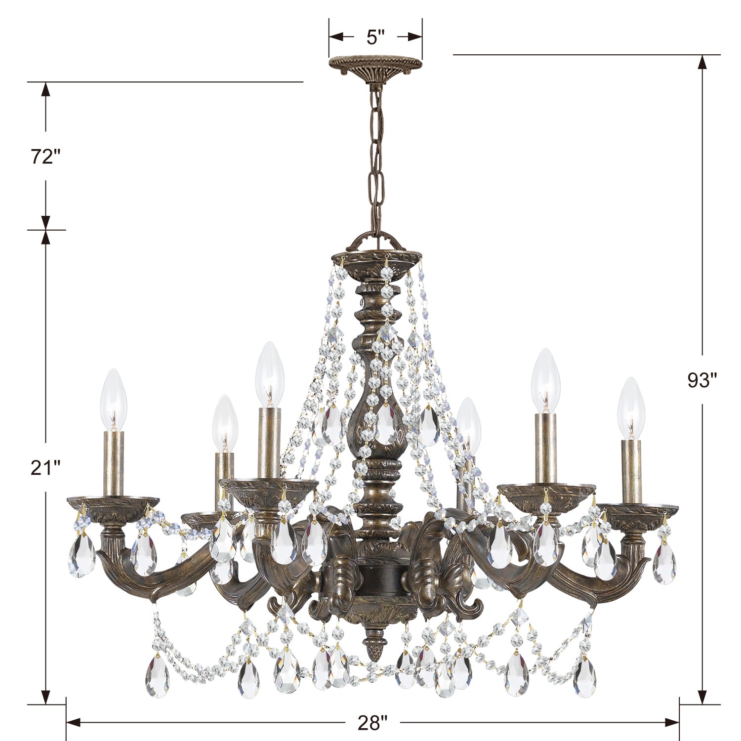 Crystorama - 5026-VB-CL-SAQ - Six Light Chandelier - Paris Market - Venetian Bronze