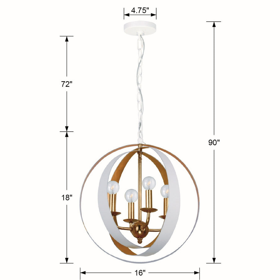 Crystorama - 584-MT-GA - Four Light Mini Chandelier - Luna - Matte White / Antique Gold