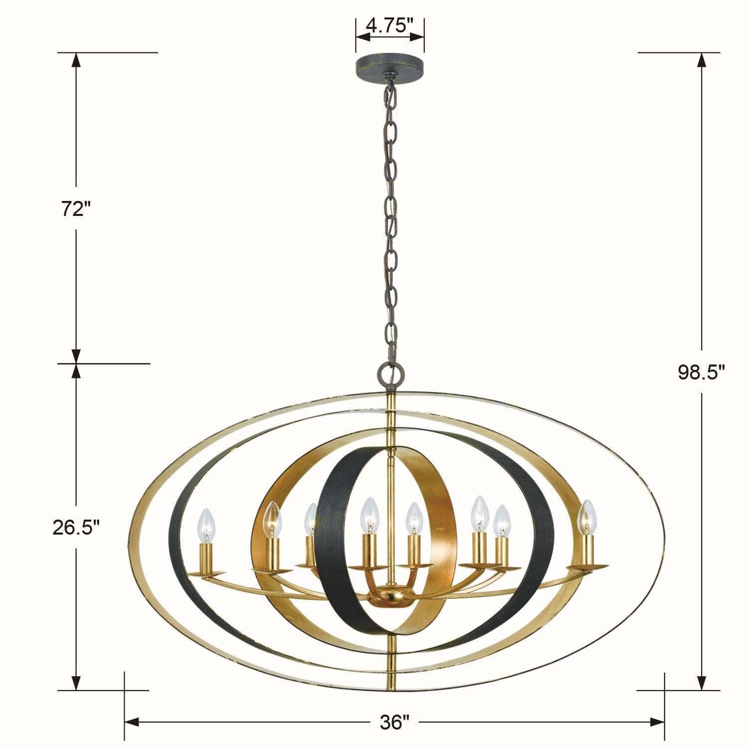 Crystorama - 588-EB-GA - Eight Light Chandelier - Luna - English Bronze / Antique Gold