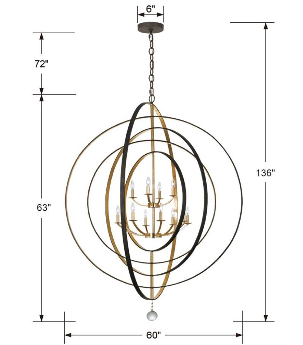 Crystorama - 590-EB-GA - 12 Light Chandelier - Luna - English Bronze / Antique Gold