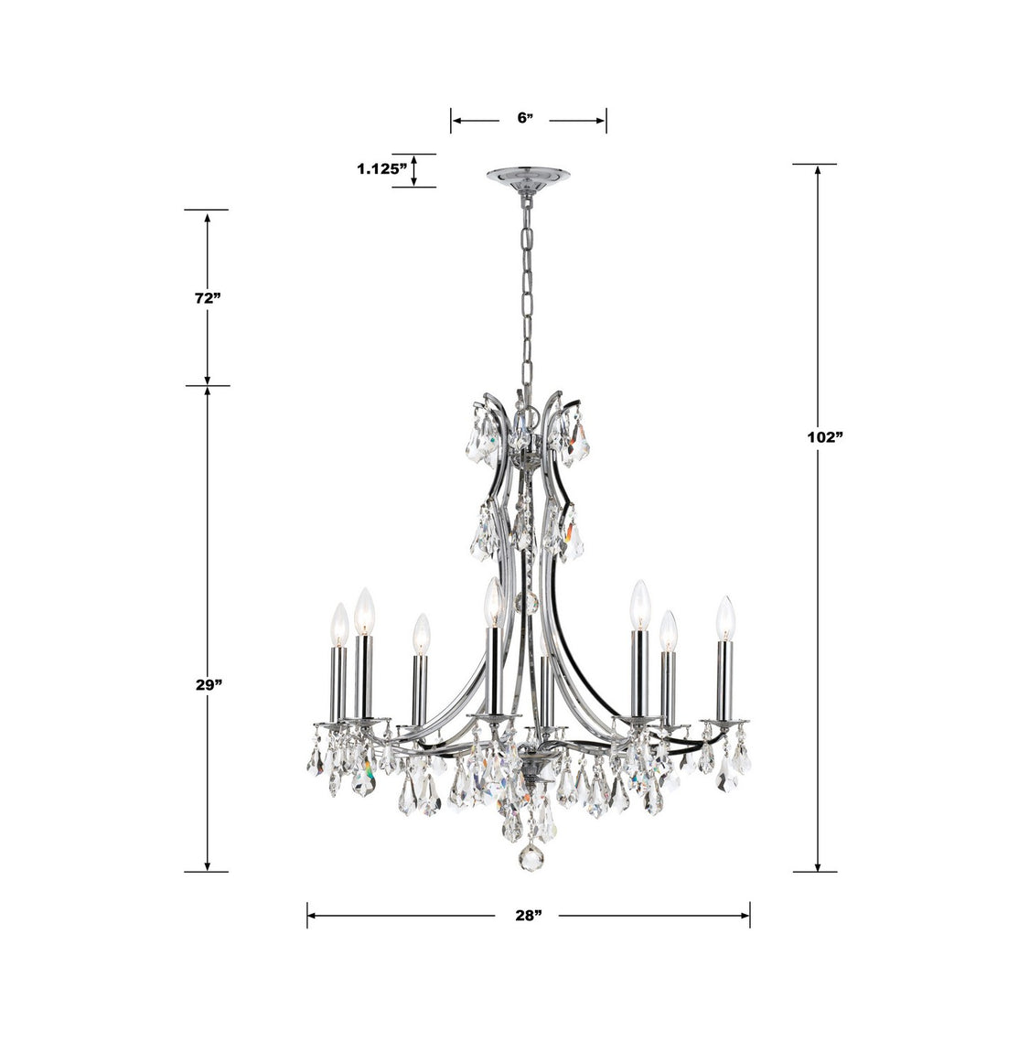 Crystorama - 5938-CH-CL-MWP - Eight Light Chandelier - Cedar - Polished Chrome