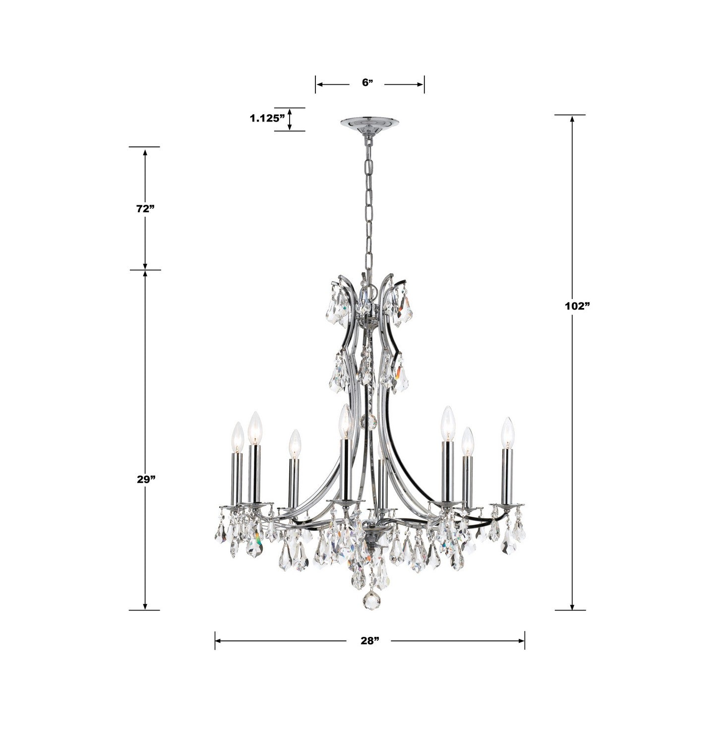 Crystorama - 5938-CH-CL-MWP - Eight Light Chandelier - Cedar - Polished Chrome