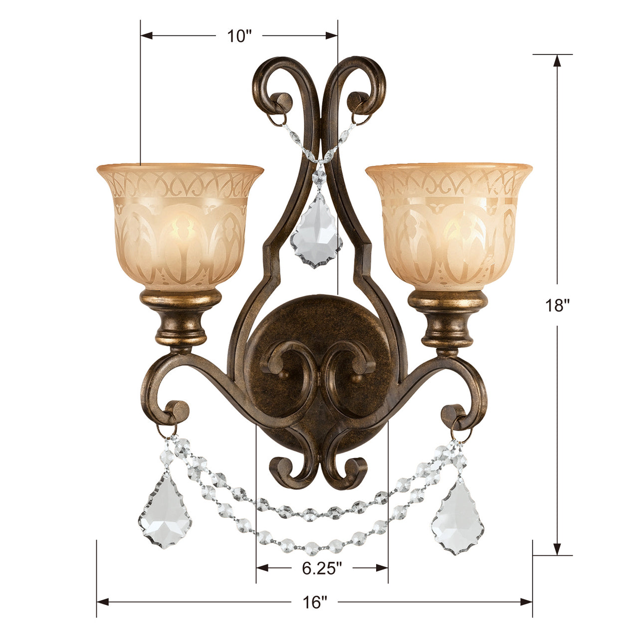 Crystorama - 7502-BU-CL-MWP - Two Light Wall Sconce - Norwalk - Bronze Umber