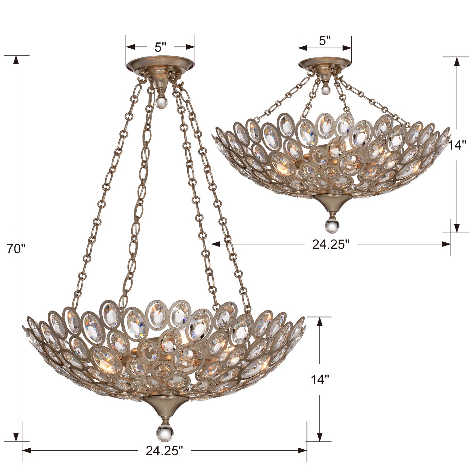 Crystorama - 7587-DT - Five Light Chandelier - Sterling - Distressed Twilight