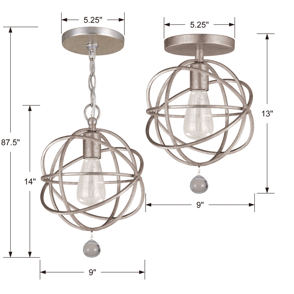 Crystorama - 9220-OS_CEILING - One Light Semi Flush Mount - Solaris - Olde Silver