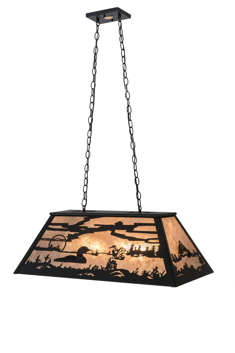 Meyda Tiffany - 172280 - Six Light Oblong Pendant - Leaping Trout & Loon - Textured Black