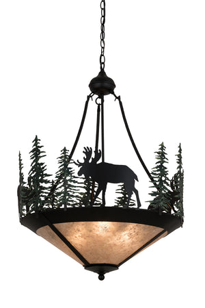 Meyda Tiffany - 173130 - Three Light Pendant - Wandering Moose - Textured Black/Green Trees