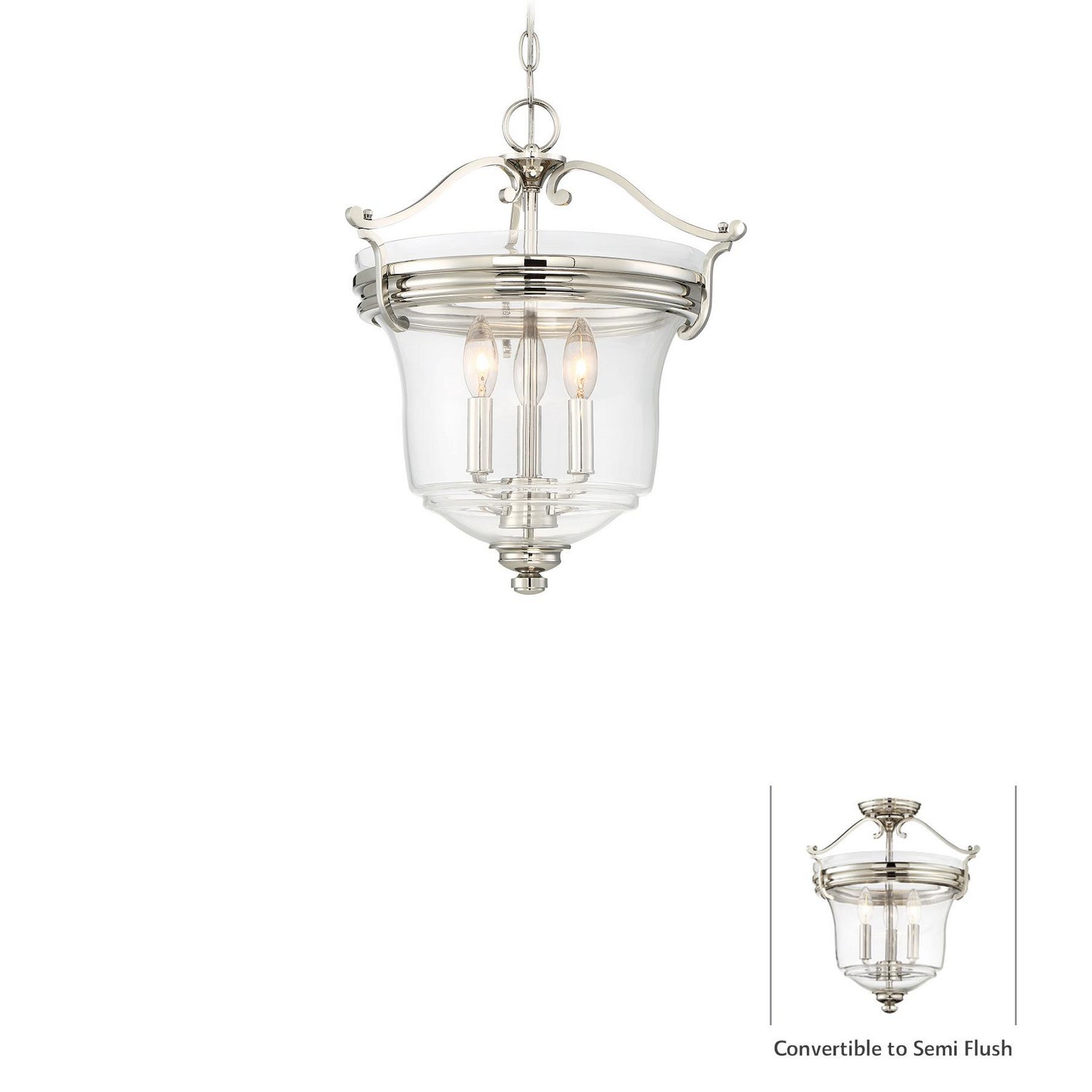 Minka-Lavery - 3297-613 - Three Light Pendant (Convertible To Semi Flush) - Audrey's Point - Polished Nickel