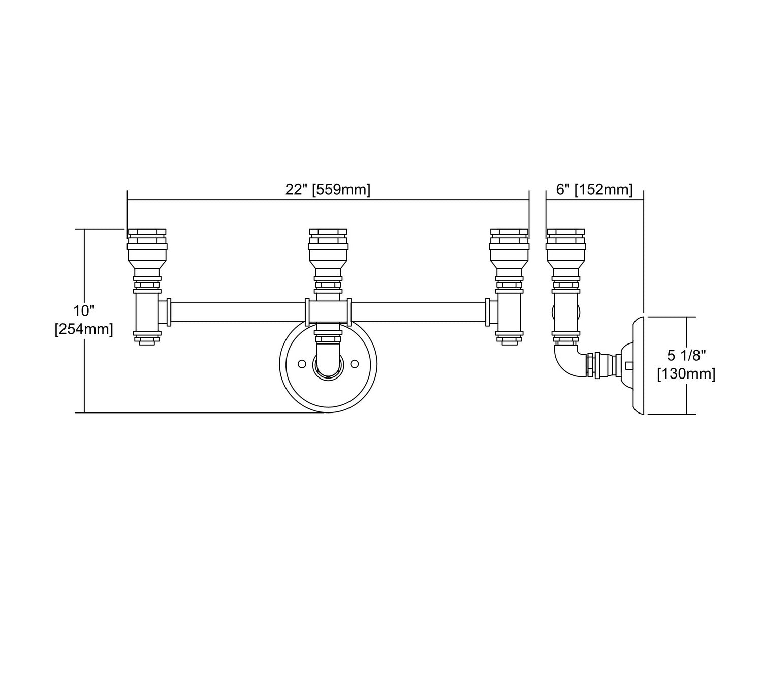 ELK Home - 10684/3 - Three Light Vanity - Cast Iron Pipe - Weathered Zinc