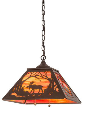 Meyda Tiffany - 177229 - Two Light Pendant - Moose At Dawn - Cafe Noir