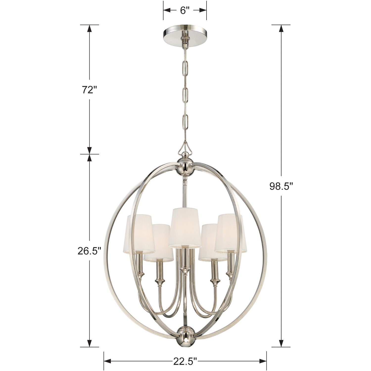 Crystorama - 2247-PN - Five Light Chandelier - Sylvan - Polished Nickel