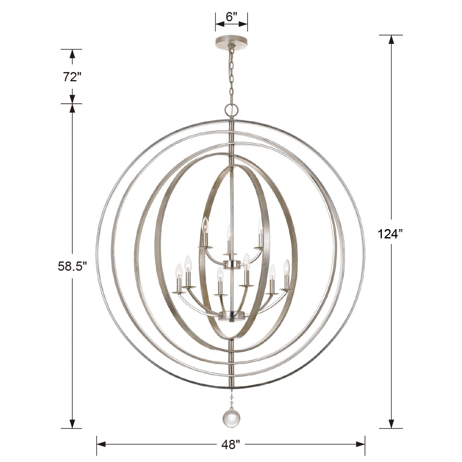 Crystorama - 587-SA - Nine Light Chandelier - Luna - Antique Silver