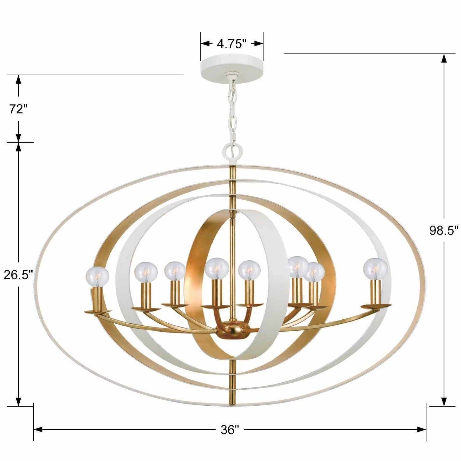 Crystorama - 588-MT-GA - Eight Light Chandelier - Luna - Matte White / Antique Gold