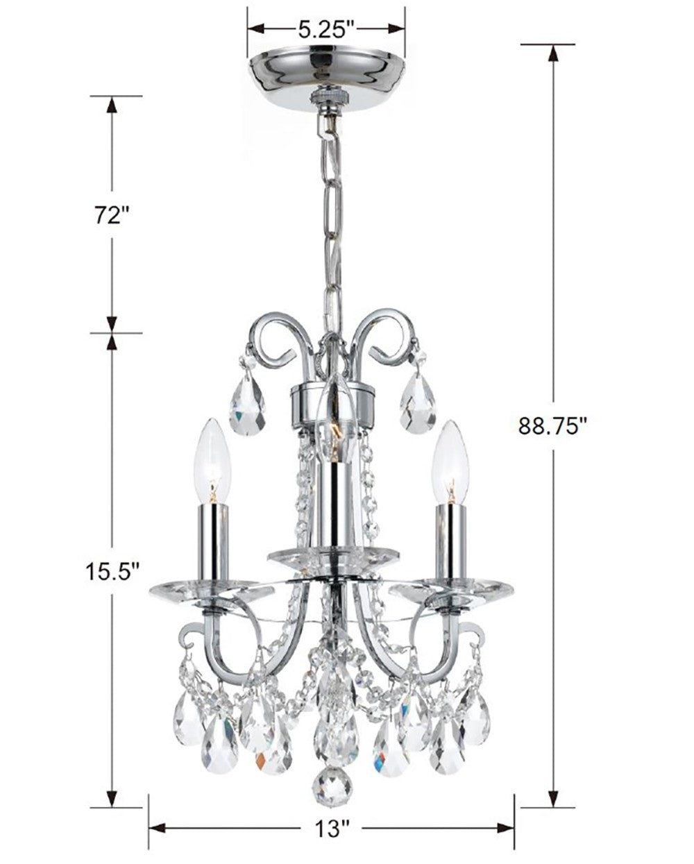 Crystorama - 6823-CH-CL-MWP - Three Light Mini Chandelier - Othello - Polished Chrome