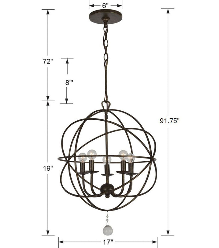 Crystorama - 9224-EB - Five Light Mini Chandelier - Solaris - English Bronze