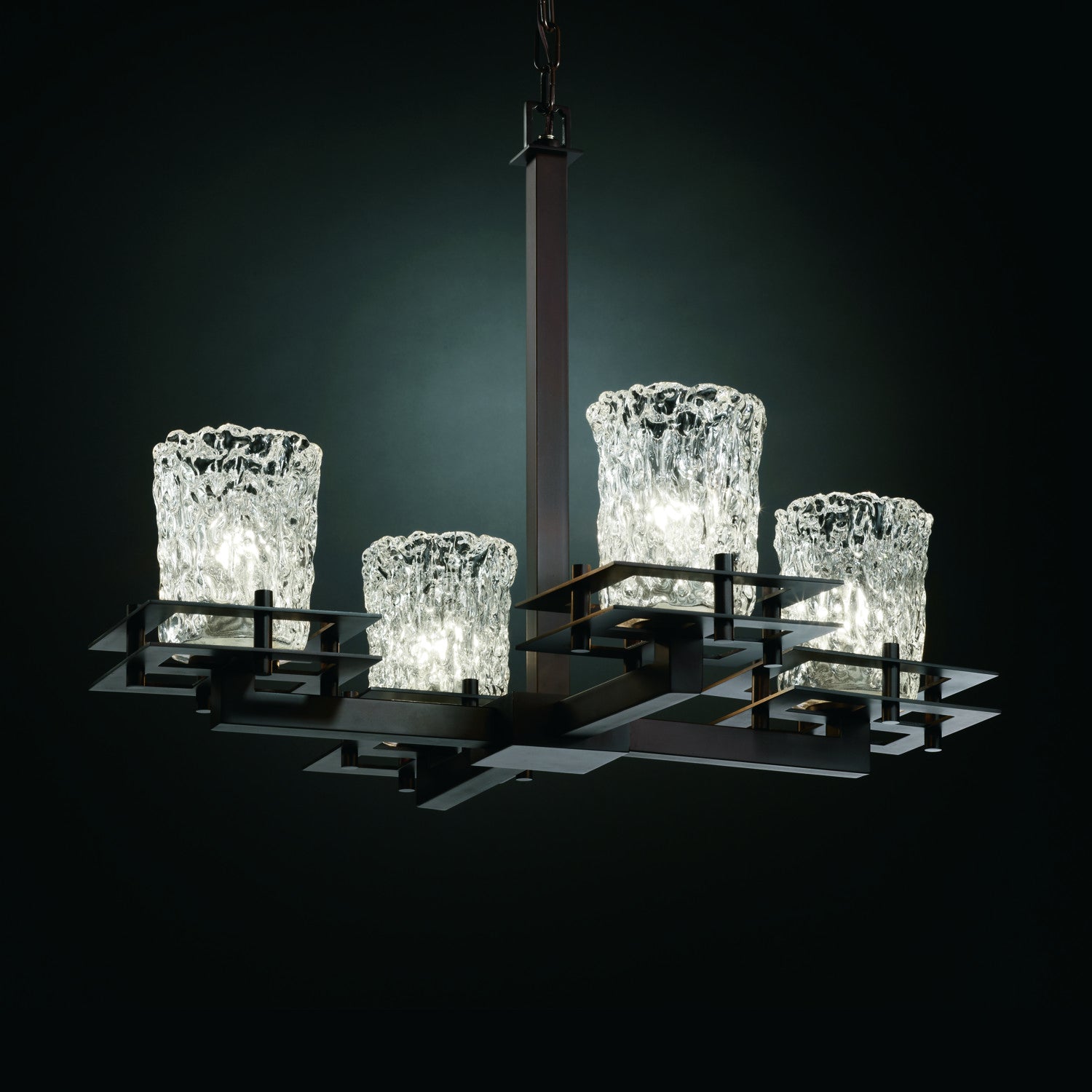 Justice Designs - GLA-8100-16-CLRT-DBRZ - Four Light Chandelier - Veneto Luce - Dark Bronze