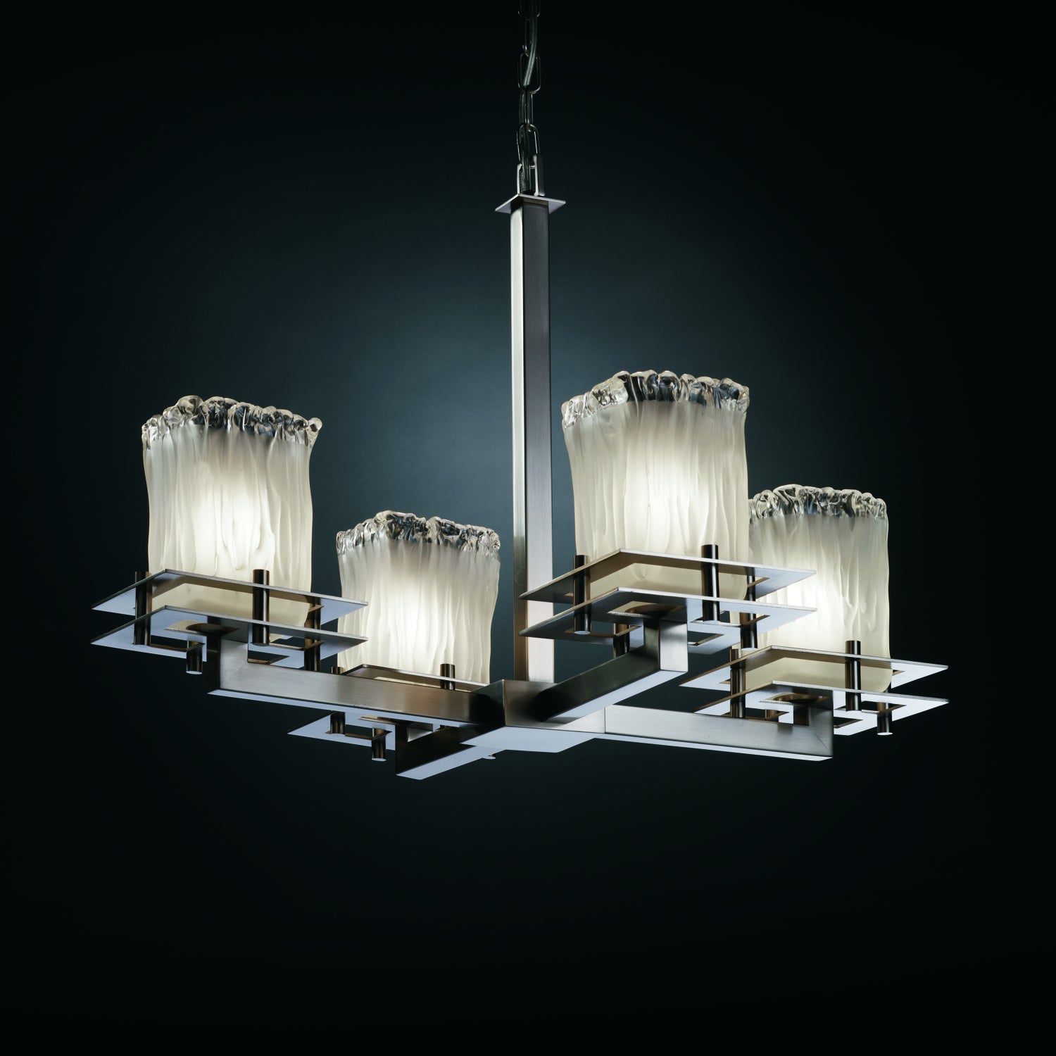 Justice Designs - GLA-8100-26-WTFR-NCKL - Four Light Chandelier - Veneto Luce - Brushed Nickel