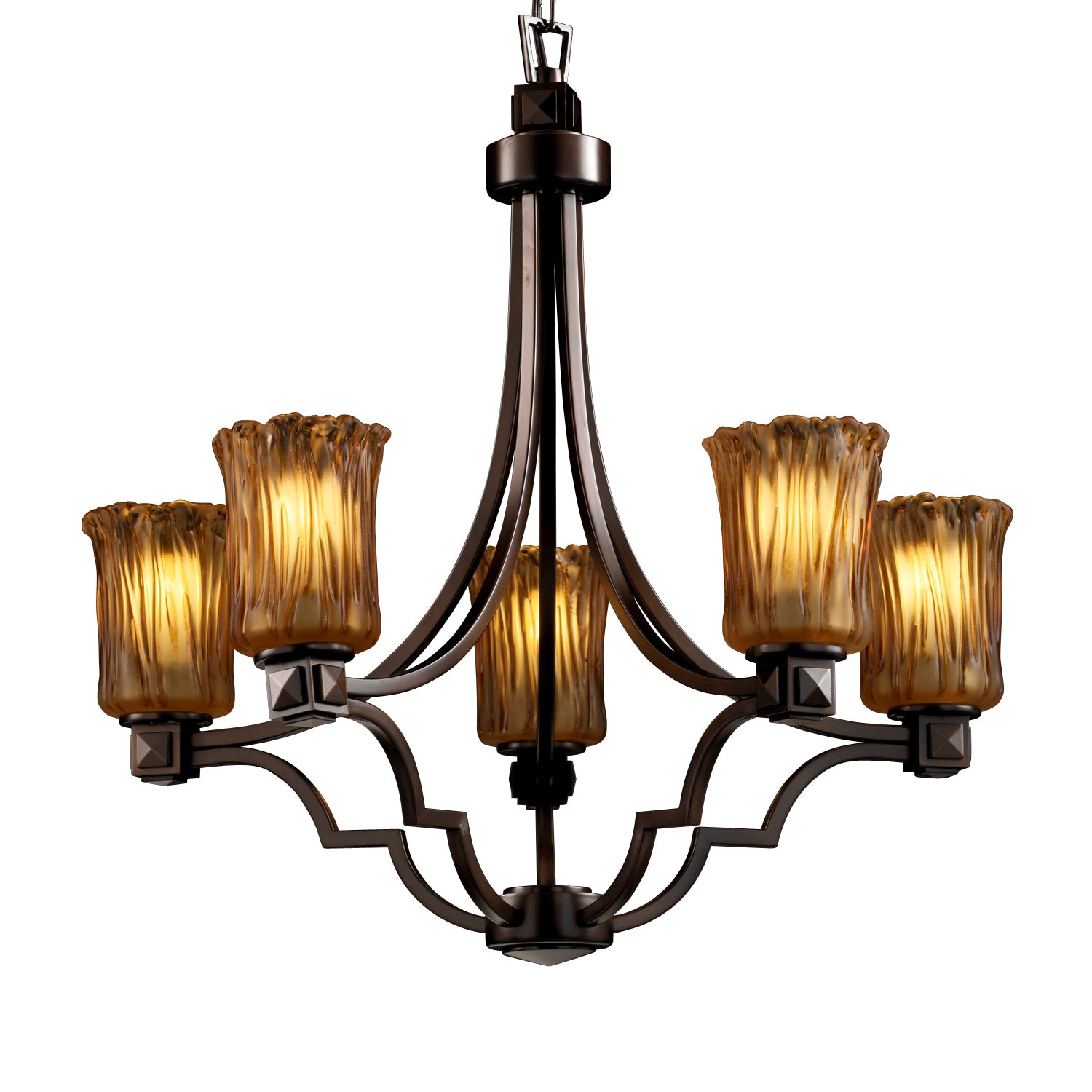 Justice Designs - GLA-8500-16-AMBR-DBRZ - Five Light Chandelier - Veneto Luce - Dark Bronze